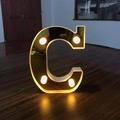 Golden 16cm LED letter C light with mirror finish and warm glow for party decor - Letter C