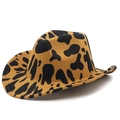 Sombrero vaquero estilo western con estampado de vaca marrón y costuras blancas - M (56-58cm) / Caqui