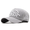 Close-up of gray baseball cap featuring white 3D embroidery with FAST text and smiley icons - Adjustable / Gray
