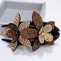 Eleganter Haarclip mit Glitzersteinen und Blumenmuster in Braun und Goldtönen - Klein / Champagner Kaffee