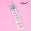 Lot de surligneurs à double pointe de 3,8 mm en couleurs vives pour la papeterie - 3 Pièces/Paquet / Bicolore à Double Pointe
