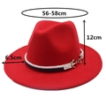 Red wool jazz hat featuring blue rope trim, anchor charm, and size specifications - M (56-58cm) / Red