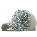 Casquette de baseball en filet blanc avec paillettes irisées et design respirant d'été - Argenté