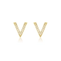 Elegant gold V-shaped stud earrings with sparkling cubic zirconia on white background - Gold Pavé V-Shape