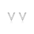 Elegant s925 silver V-shaped stud earrings featuring sparkling white zircon stones - Silver Pavé V-Shape