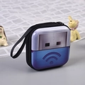 Square tin coin purse with blue WiFi icon and USB print featuring a black zipper handle - WiFi