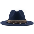 Detail of dark blue fedora with woven band, gold beads and vintage metal coins - M (56-58cm) / Navy Blue