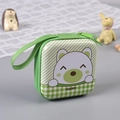 Green square tinplate coin purse with cartoon bear pattern and zipper closure - Cute Bear