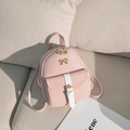 Mini zaino rosa in pelle PU per donna con fiocco dorato e cerniera a forma di foglia - Rosa