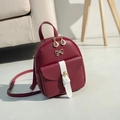 Zaino alla moda in pelle PU rossa con decorazione a fiocco e cerniera a foglia oro - Rosso