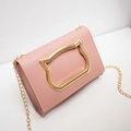 Pink crossbody bag with golden cat ear clasp and elegant chain shoulder strap - Pink
