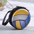 Round volleyball print hard shell coin purse with blue and yellow zipper case - Volleyball