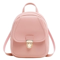 Pink mini PU leather backpack for women with gold hardware and flip-top lock design - Pink
