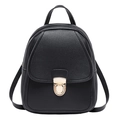 Mini black backpack in lychee-patterned PU leather with gold hardware and flap lock - Black