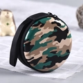 Green camouflage round tinplate storage box with black zipper for earphones and coins - Camouflage No.1