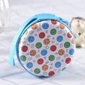 Round hard-shell coin purse with blue zipper and colorful alphabet smile pattern - Geometric No. 3 (Letter Smiley)