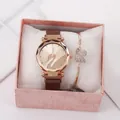 Detail of rose gold quartz watch and matching swan bracelet in a premium gift box - Rose Gold + Bracelet + Box