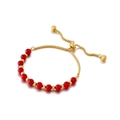 Adjustable stainless steel bracelet featuring red turquoise beads and golden chain links - Gold Red (KB151879-Z)