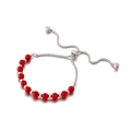Adjustable stainless steel bracelet featuring vibrant red stones and silver bead accents - Steel Red (KB151880-Z)