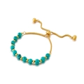 Adjustable stainless steel bead bracelet with turquoise stones and golden chain - Gold Green (KB151882-Z)