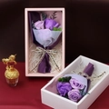 Elegant purple soap flower gift boxes with roses and ribbons in pink and white packaging - Purple