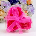 Pink heart-shaped soap flower gift box with 3 roses and ribbon for Mother's Day - Rose Red