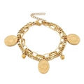 Double-layered gold stainless steel bracelet with sun and moon oval relief charms - Gold (KB150602-Z)