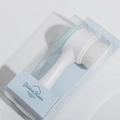 Dual-sided facial brush with blue silicone bristles and white soft fibers in light blue case - Dot/Card Packaging / Blue