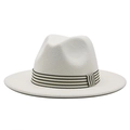 Classic white wool jazz fedora hat with black and white striped ribbon band for women - White