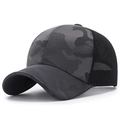 Unisex camouflage baseball cap with grey camo front and breathable black mesh back - Dark Gray