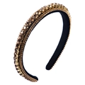 Luxury Baroque rhinestone headband featuring three rows of amber crystals and gold accents - Coffee
