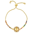 Bracelet ajustable plaqué or 18 carats avec zircons arc-en-ciel et breloque Marie - Style C-Madone Rayonnement