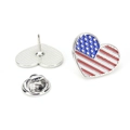 Heart-shaped US flag brooch pin with silver alloy finish and butterfly clutch backing - USA Heart