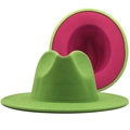 Two-tone wool fedora hat with green exterior and rose red interior in jazz style - Fruit Green (Rose Red Lining)