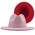Classic wool felt fedora hat featuring pink exterior and contrasting red inner lining - Pink (Red Lining)