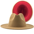 Two-tone wool fedora hat with camel exterior and vibrant red interior lining - Camel (Red Interior)
