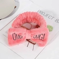 Soft pink coral fleece OMG! headband with embroidered bow for washing face - Watermelon red