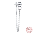 S925 sterling silver triple cubic zirconia stud earrings with drop chain tassel design - Triangle Zirconia / Silver Single Triangle Zirconia Chain Earring