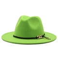 Cappello fedora in feltro verde neon per uomo e donna con corda nera e catena d'oro - Verde