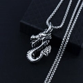Vintage silver dragon skull pendant necklace made of high-quality stainless steel for men - Flame Dragon + Steel Chain