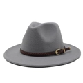 Detailed top view of light grey wool fedora hat featuring a brown leather braided band - Light Gray
