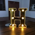 Golden 16cm LED letter H lamp with warm white lights and reflective mirror finish - Letter H