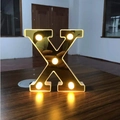 Golden LED letter X light with warm white glow for romantic birthday party decoration - Letter X