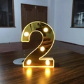 Golden mirror LED number 2 light with warm glow for birthday party and romantic decor - Number 2