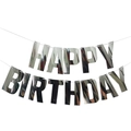Silver mirror finish Happy Birthday banner with metallic reflective party decorations - Silver Glossy Birthday