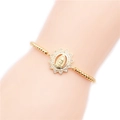 Bracelet ajustable en cuivre pour femme avec pendentif Vierge Marie et pierres zircon - Chaîne à billes et boîte / Doré