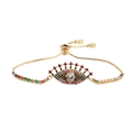 Verstellbares Evil Eye Armband in Goldoptik mit bunten Zirkonia und Schiebeverschluss - Gold Mehrfarbiger Zirkonia Böser Blick