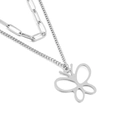 Collier double rang argenté avec chaîne trombone et pendentif papillon évidé - Style Double Couche Papillon Argenté (KN201245-Z)