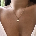 18K gold-plated stainless steel necklace with octagonal star pendant worn by model - Eight-pointed Star Style - Gold (SN20120904G)