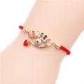 Verstellbares rotes Kordelarmband mit buntem Zirkon-Blickauge und rotem Herzanhänger - Rotes Seil Herz Böser Blick / Rotes geflochtenes Seil